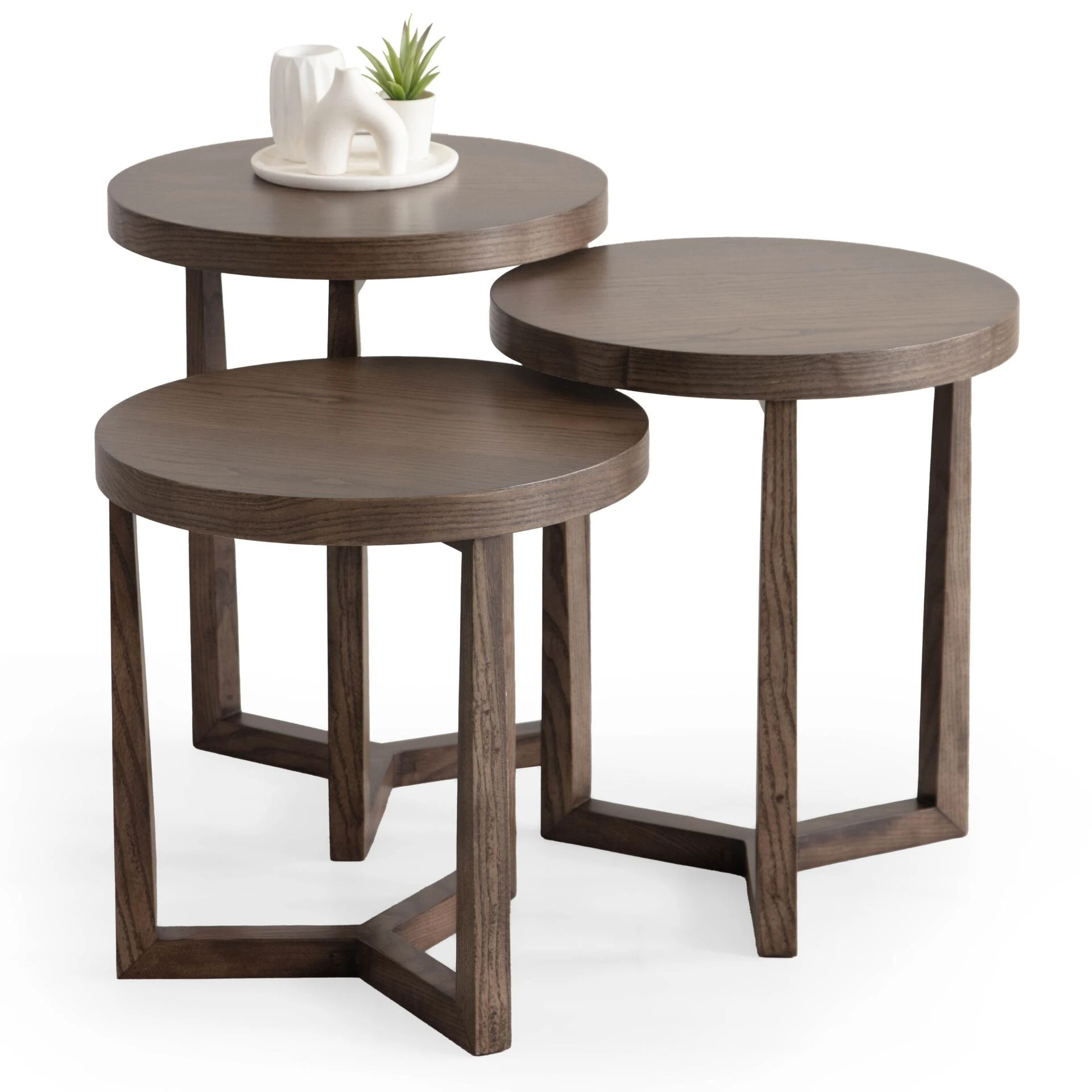 Asos Naturel Üçlü Ahşap Zigon Sehpa Seti