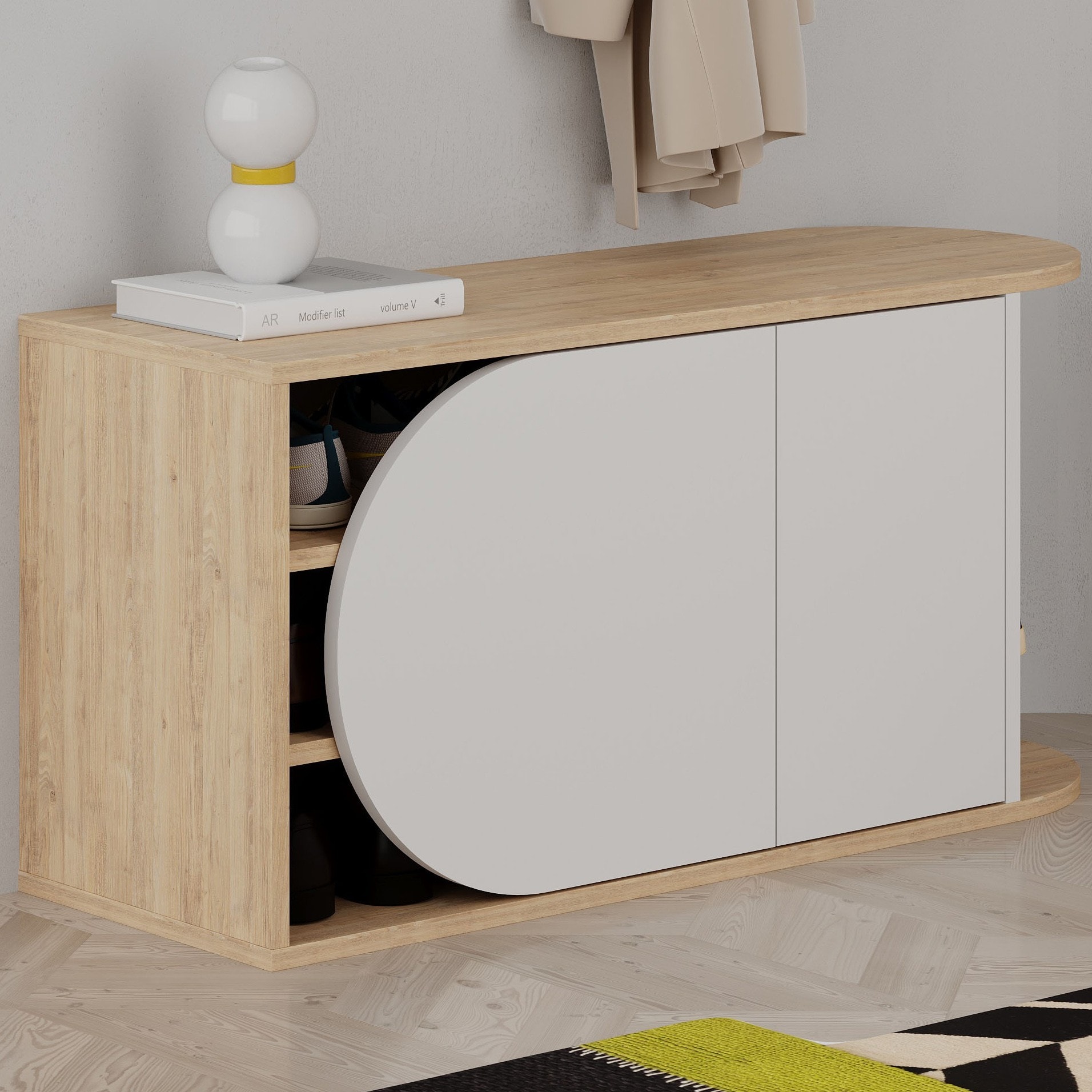 Nova Shoe Bench Sapphire Oak - White