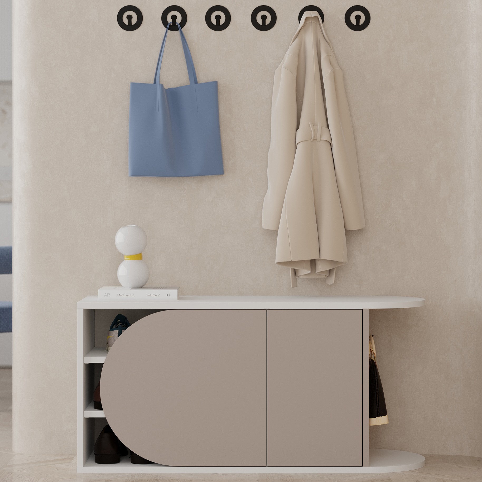 Nova Shoe Bench White - Light Mocha