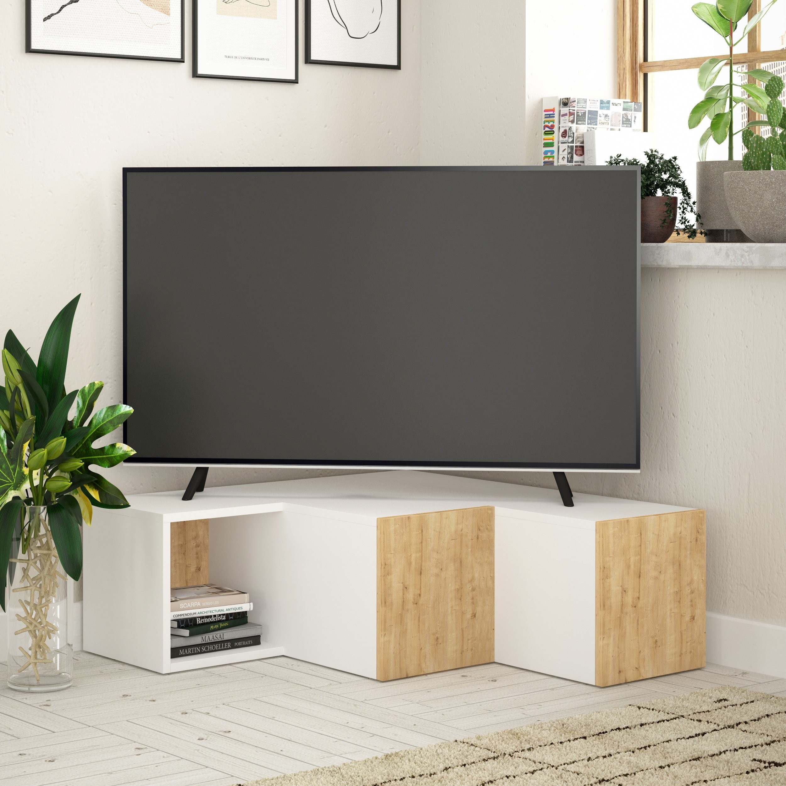 COMPACT TV STAND - WHITE -  OAK M.TV.16544.2