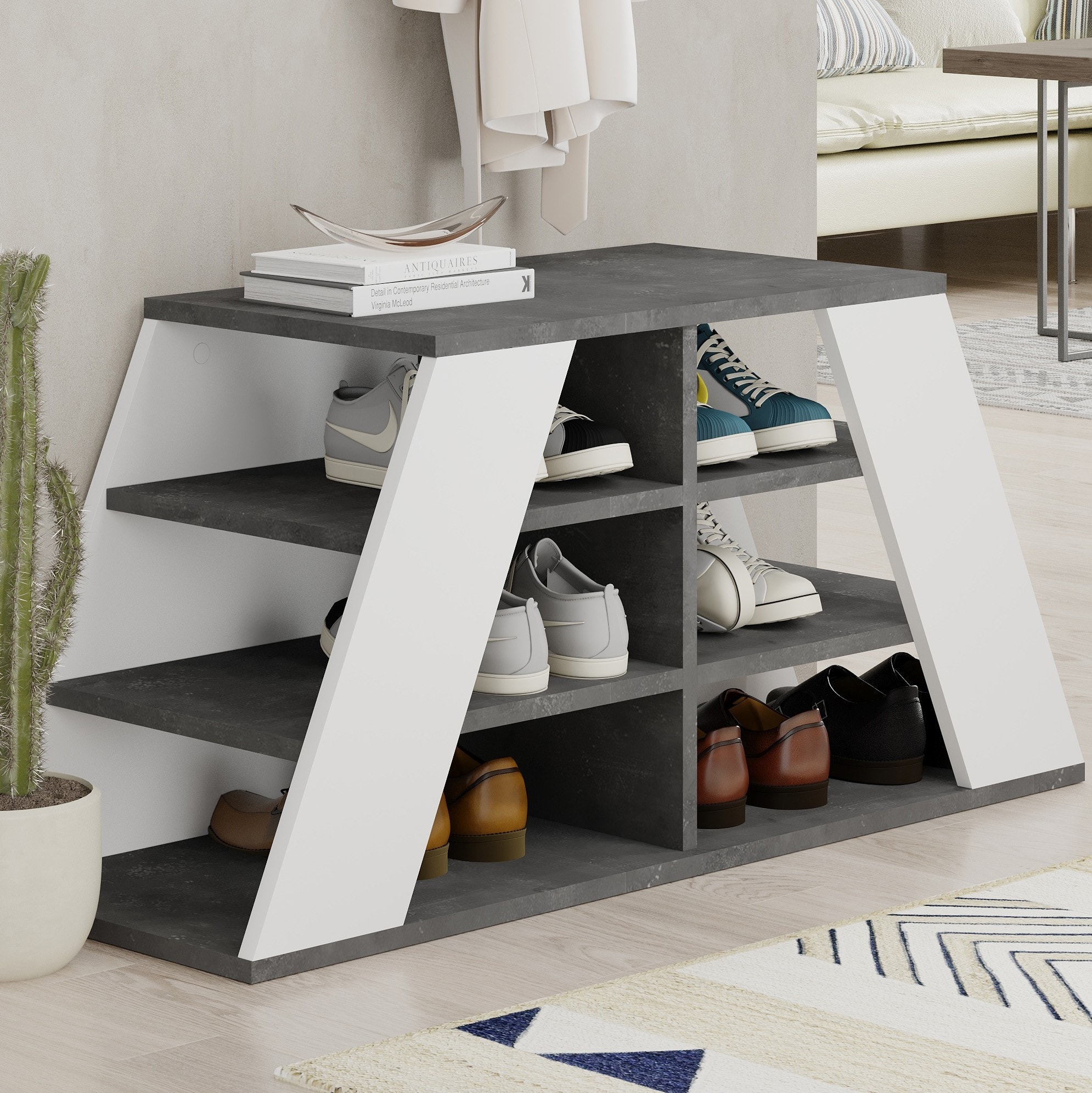 Pyramid Shoe Bench Retro Grey - White