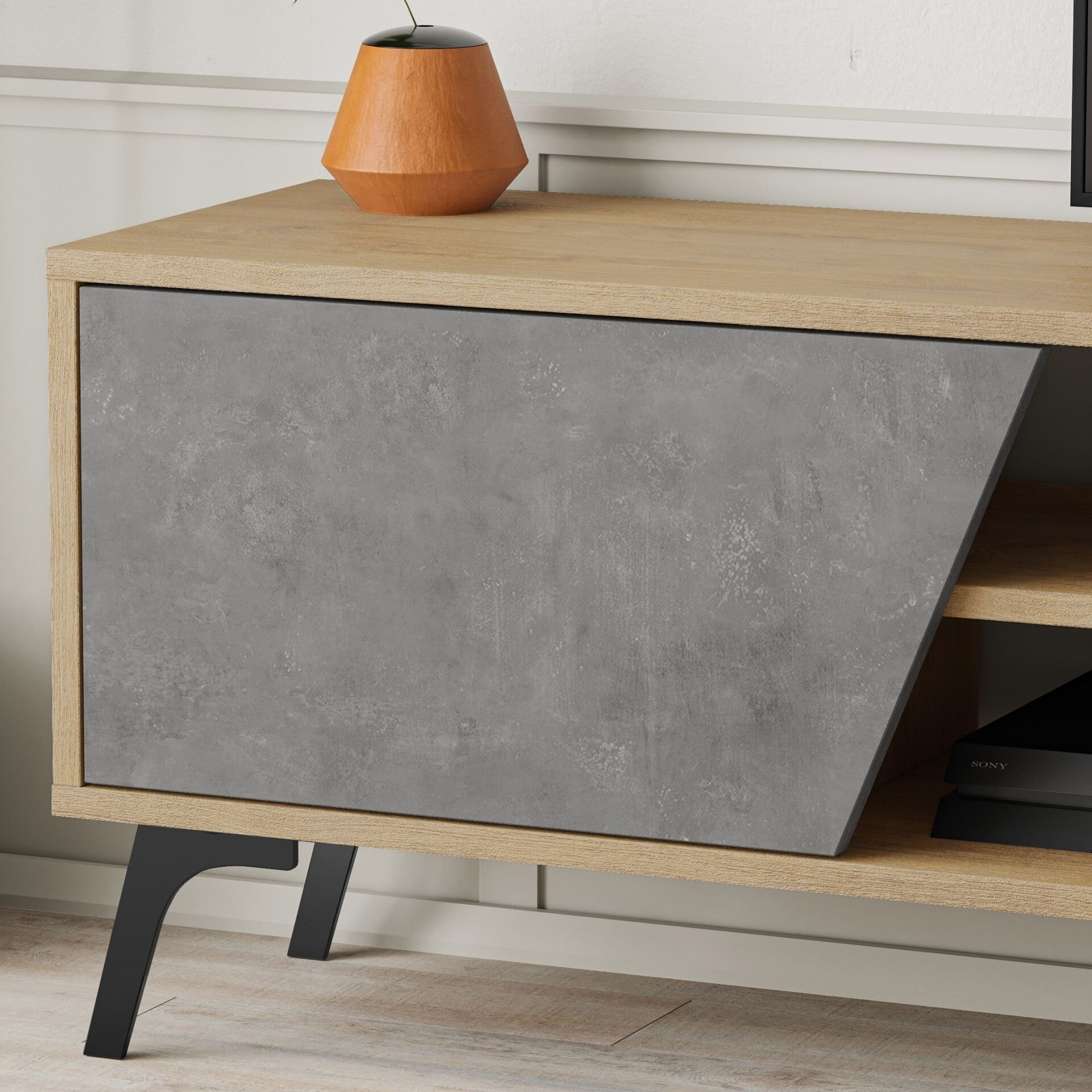 Fiona Tv Unit Oak - Retro Grey