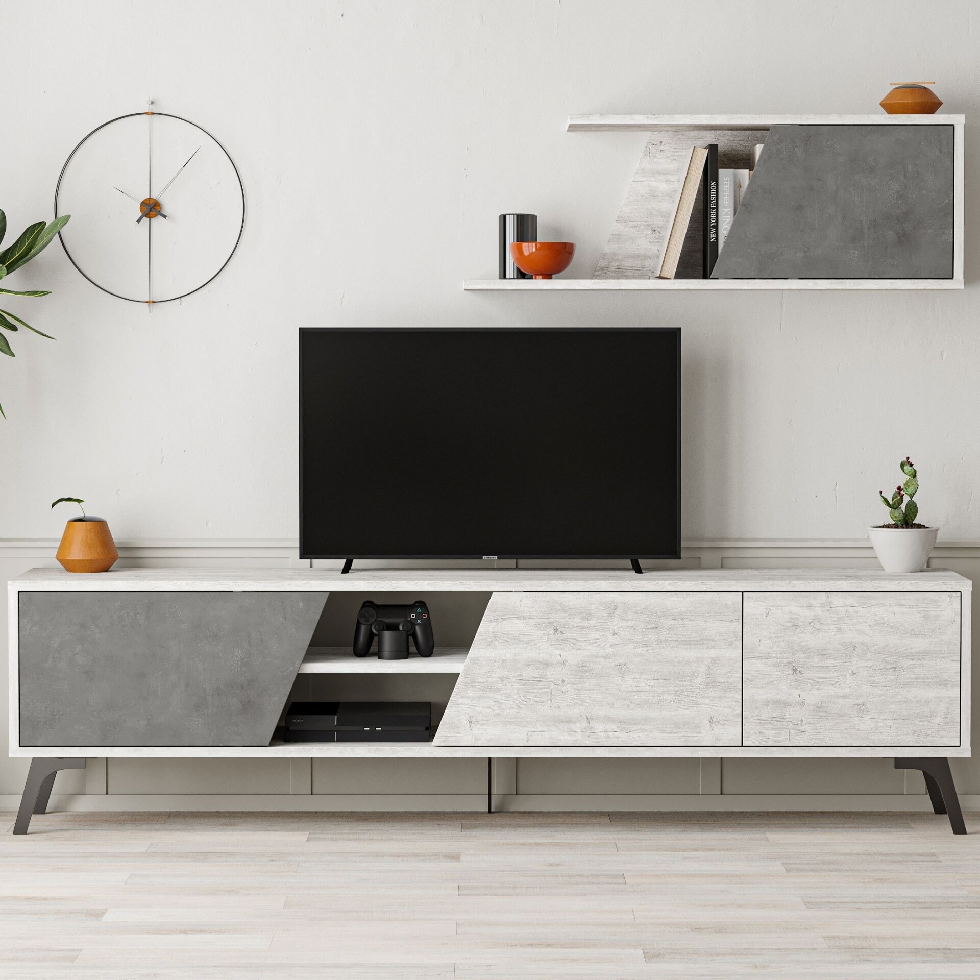 Fiona Tv Unit Ancient White - Retro Grey