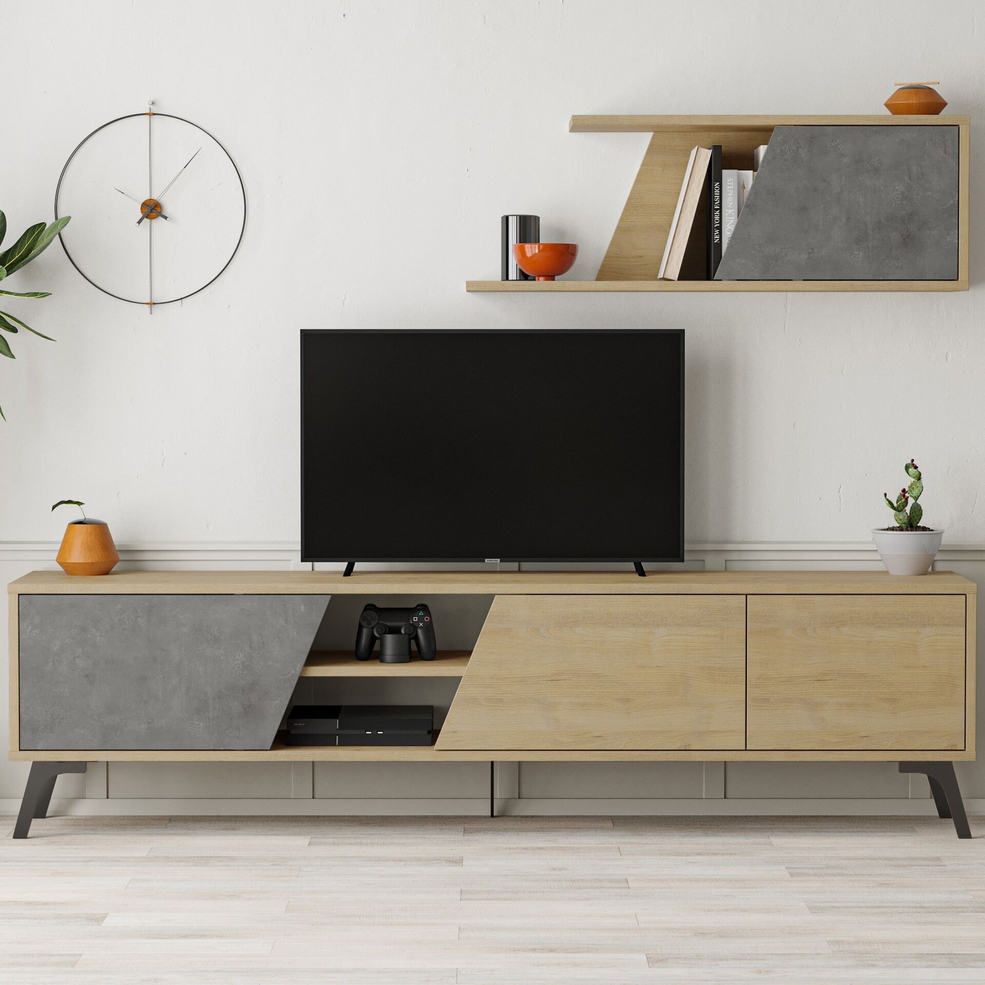 Fiona Tv Unit Oak - Retro Grey