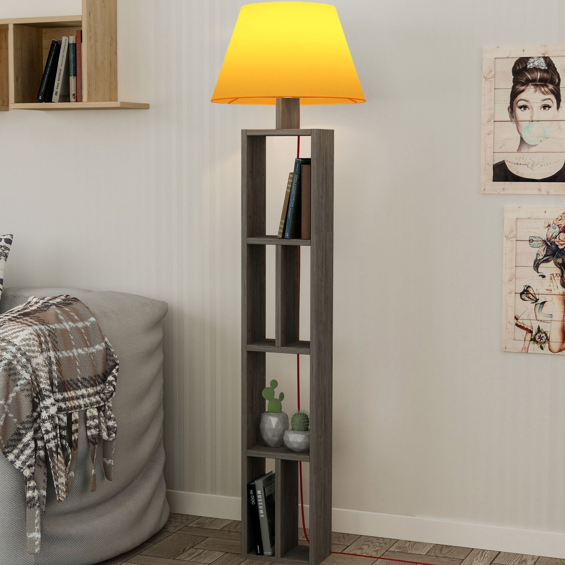 Giorno Floor Lamp Dark Coffee - Yellow
