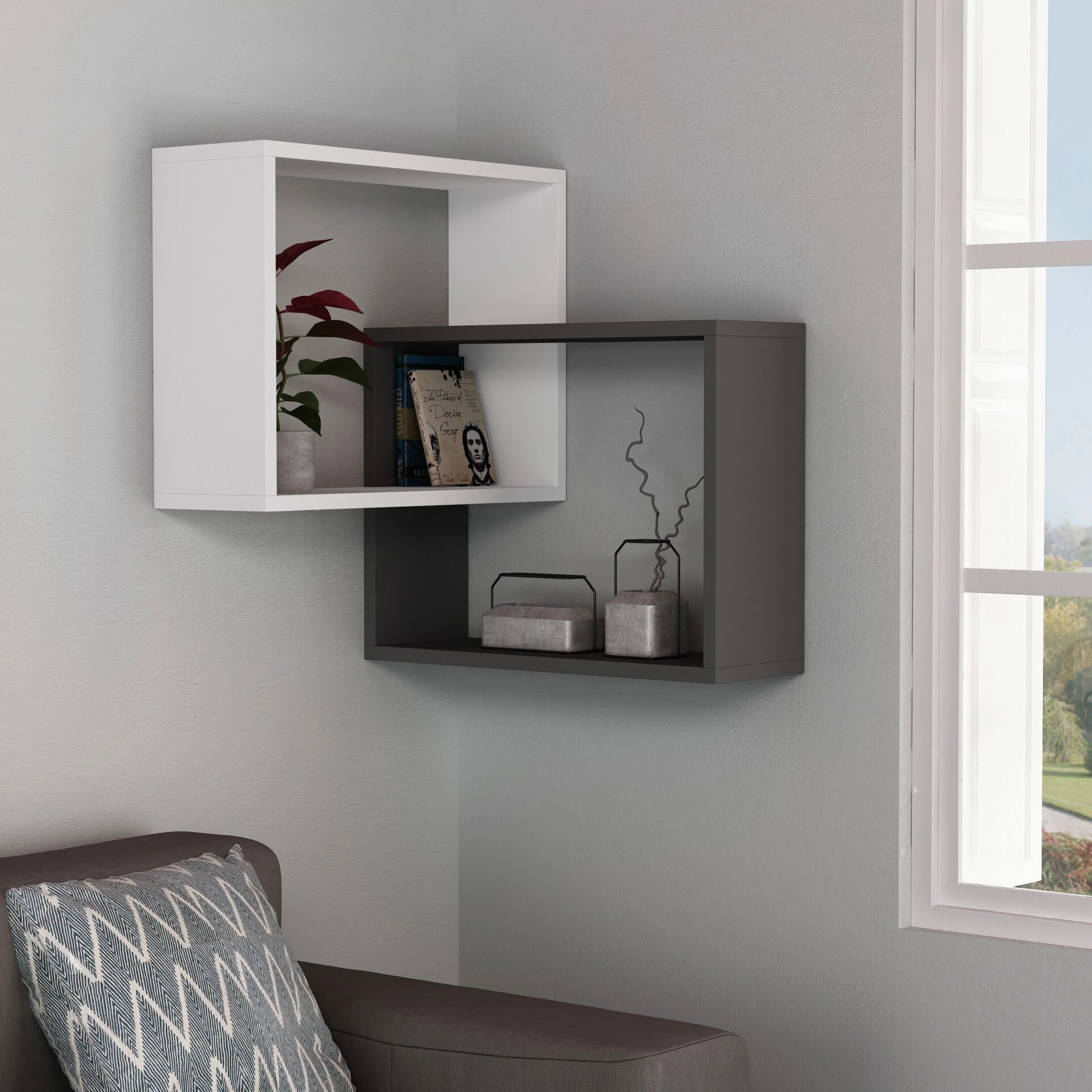 RING CORNER BOOKCASE - WHITE - ANTHRACITE - M.KT.01.12705.8
