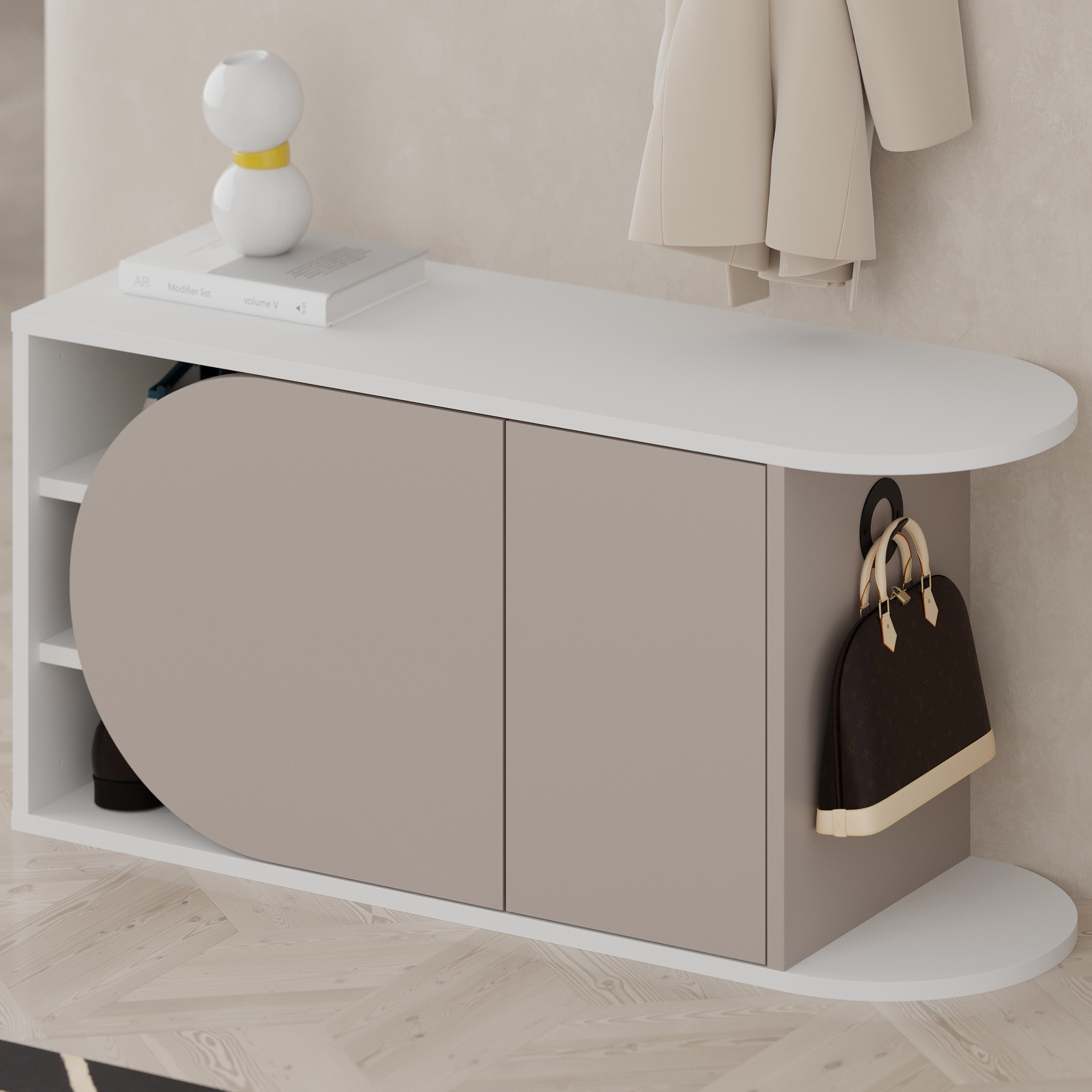 Nova Shoe Bench White - Light Mocha