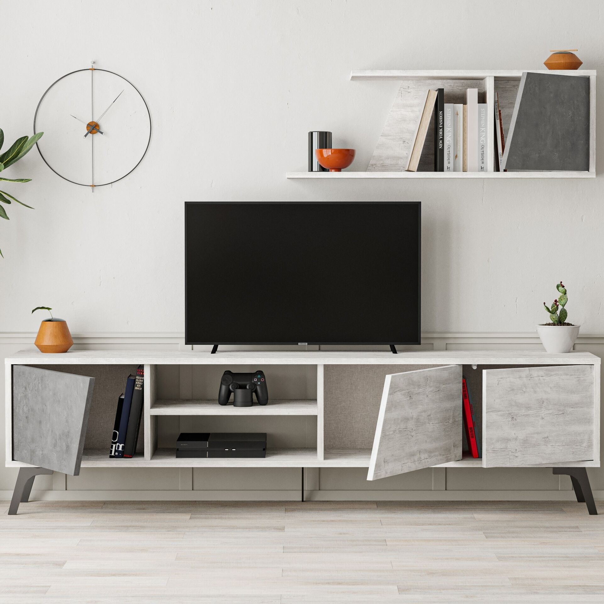 Fiona Tv Unit Ancient White - Retro Grey