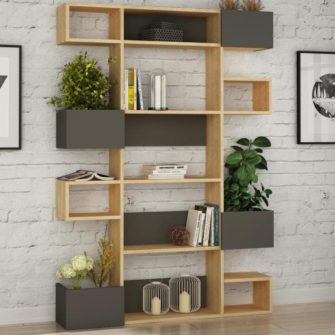 Niho Bookcase  Sapphire Oak - Anthracite