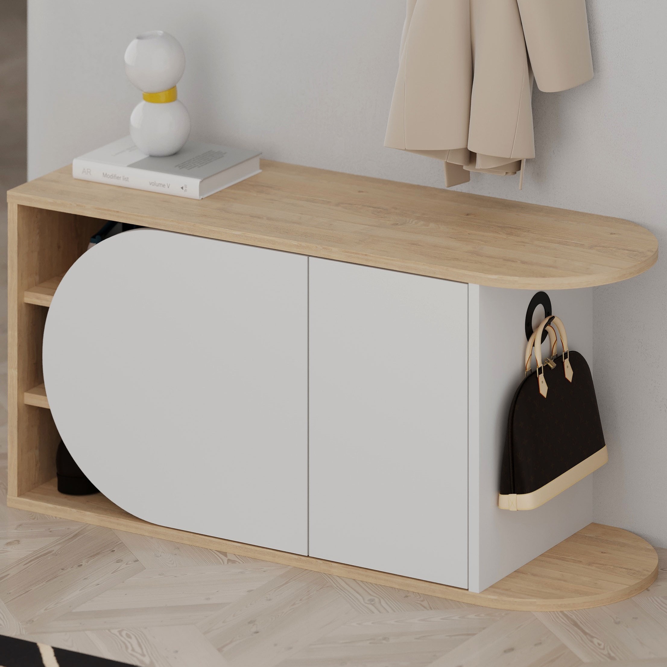 Nova Shoe Bench Sapphire Oak - White
