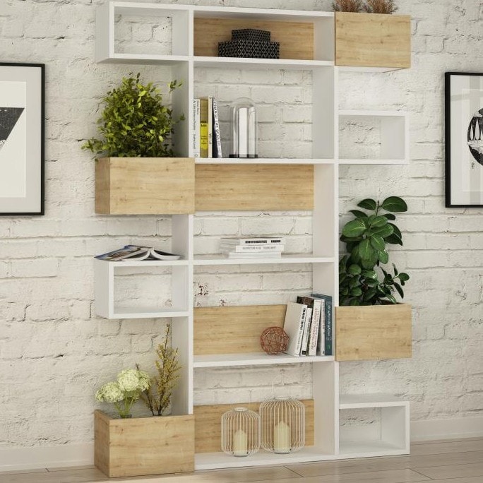 Niho Bookcase White - Sapphire Oak