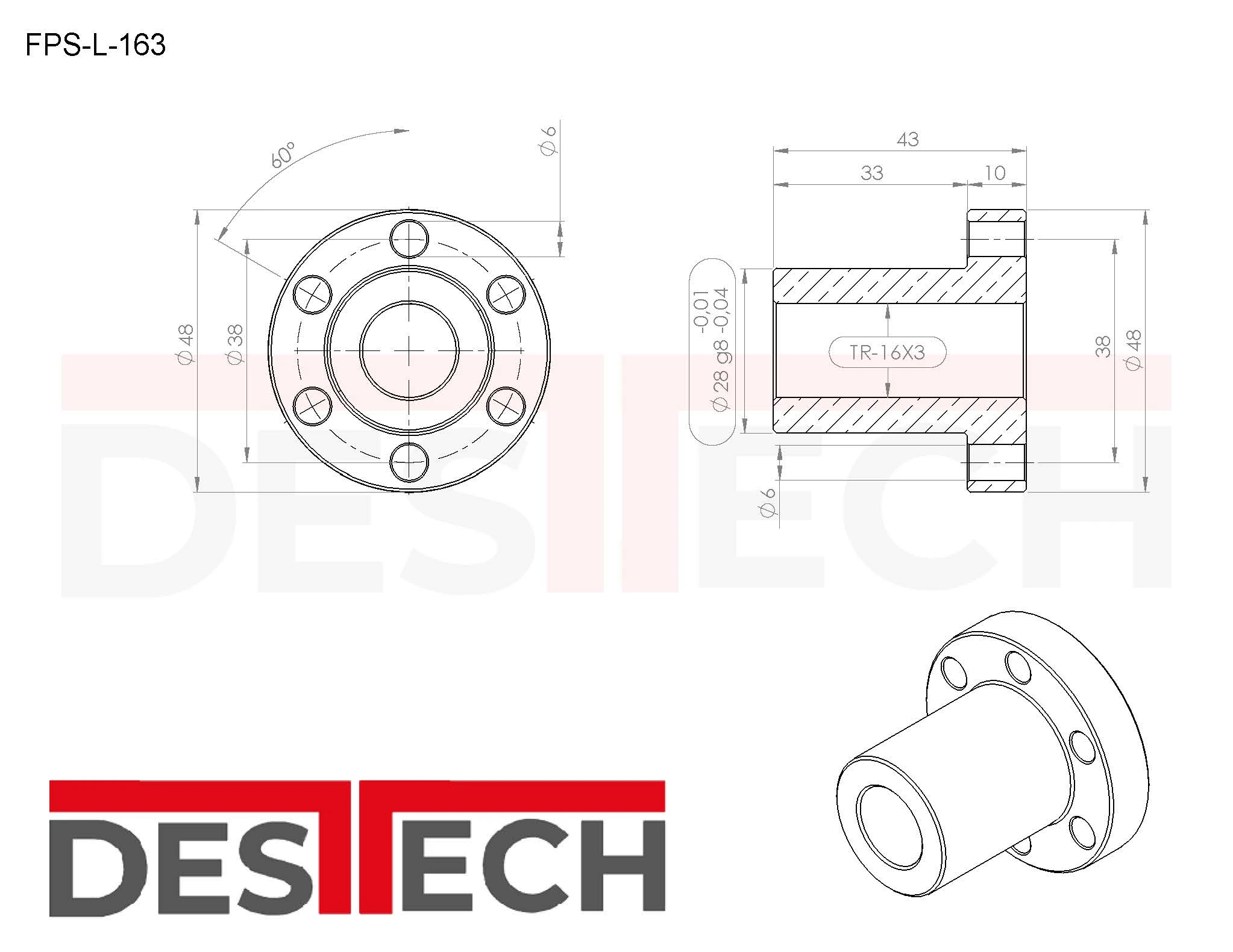 TR 16x3 Sol FPS (Flanşlı Pirinç Somun)