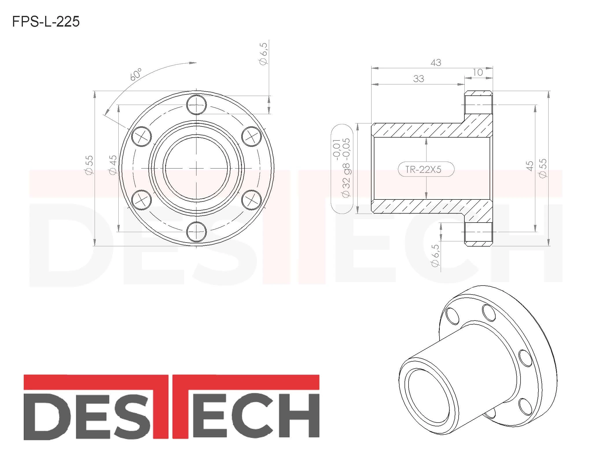 TR 22x5 Sol FPS (Flanşlı Pirinç Somun)