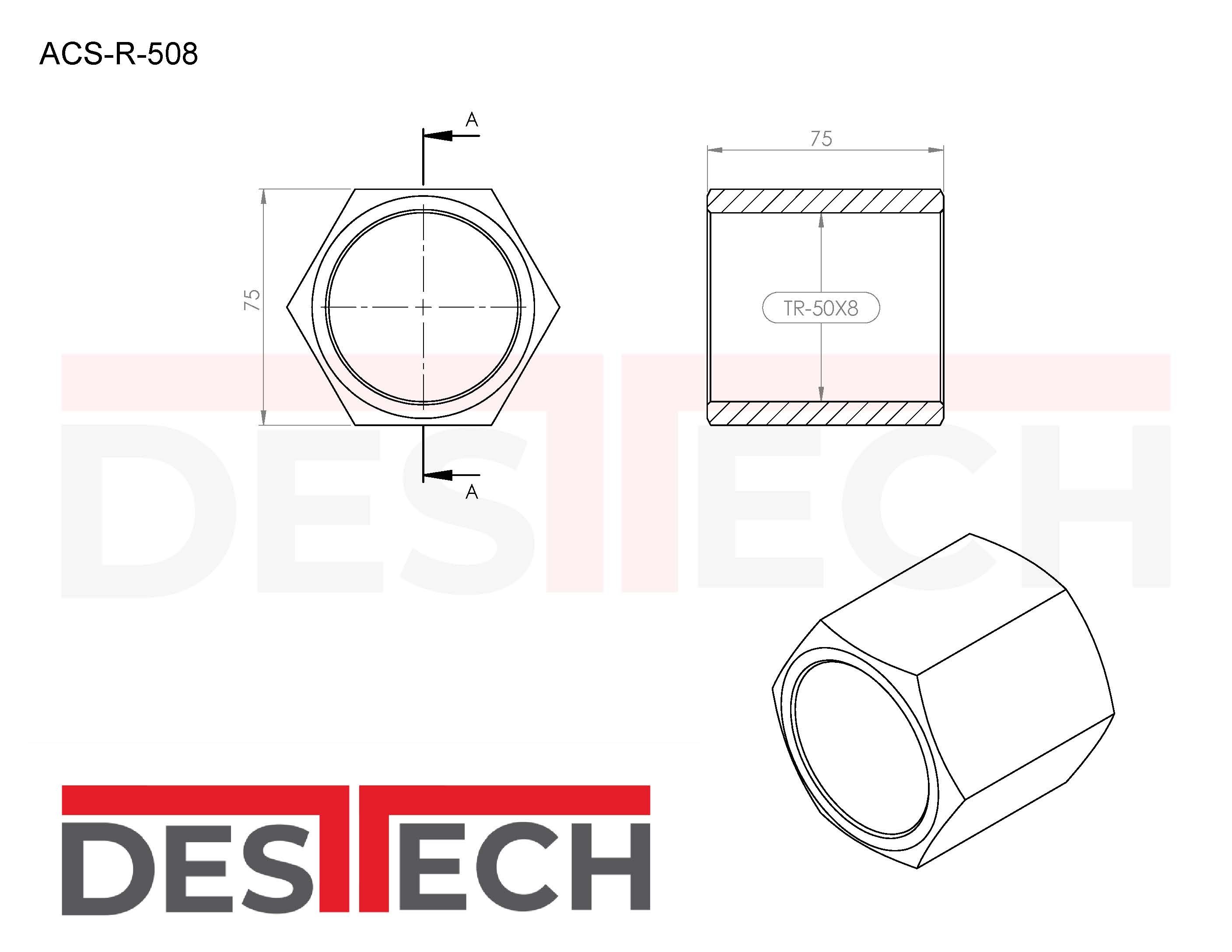 TR 50x8 Sağ AÇS (Altıköşe Çelik Somun)