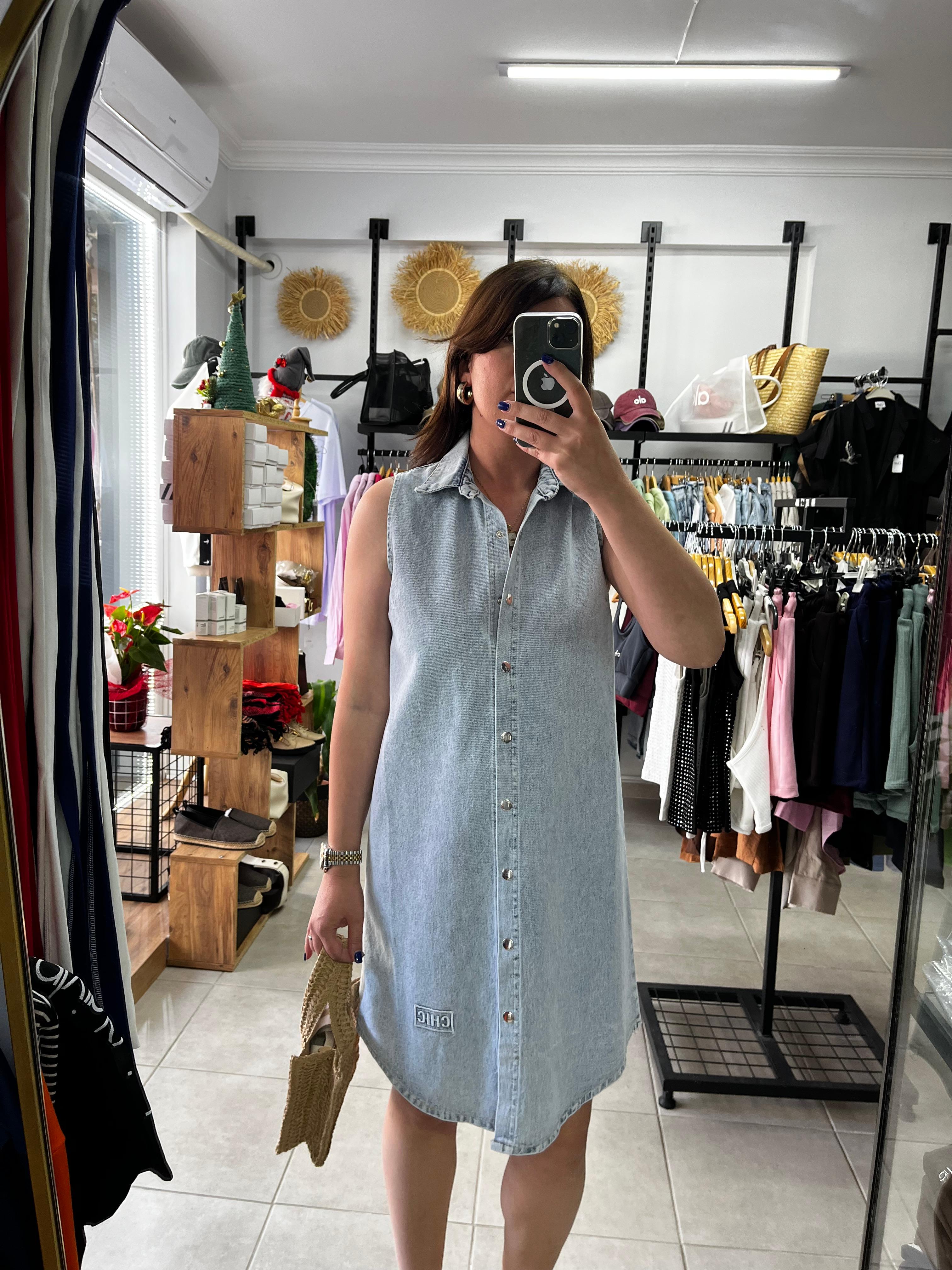Denim Çıt Çıt Kapama Elbise 