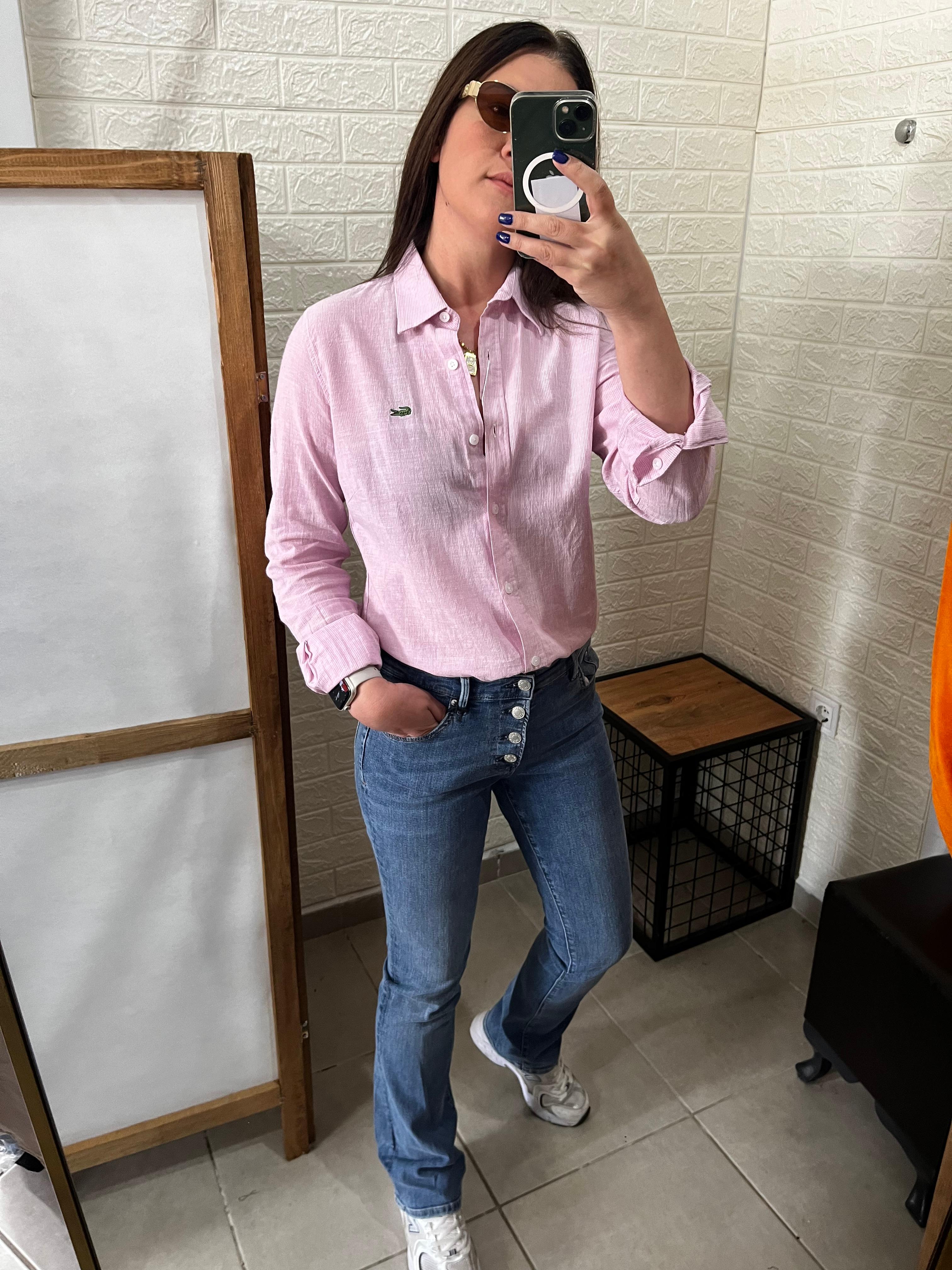 True Pembe Çizgili Slim Fit Pamuk Gömlek 