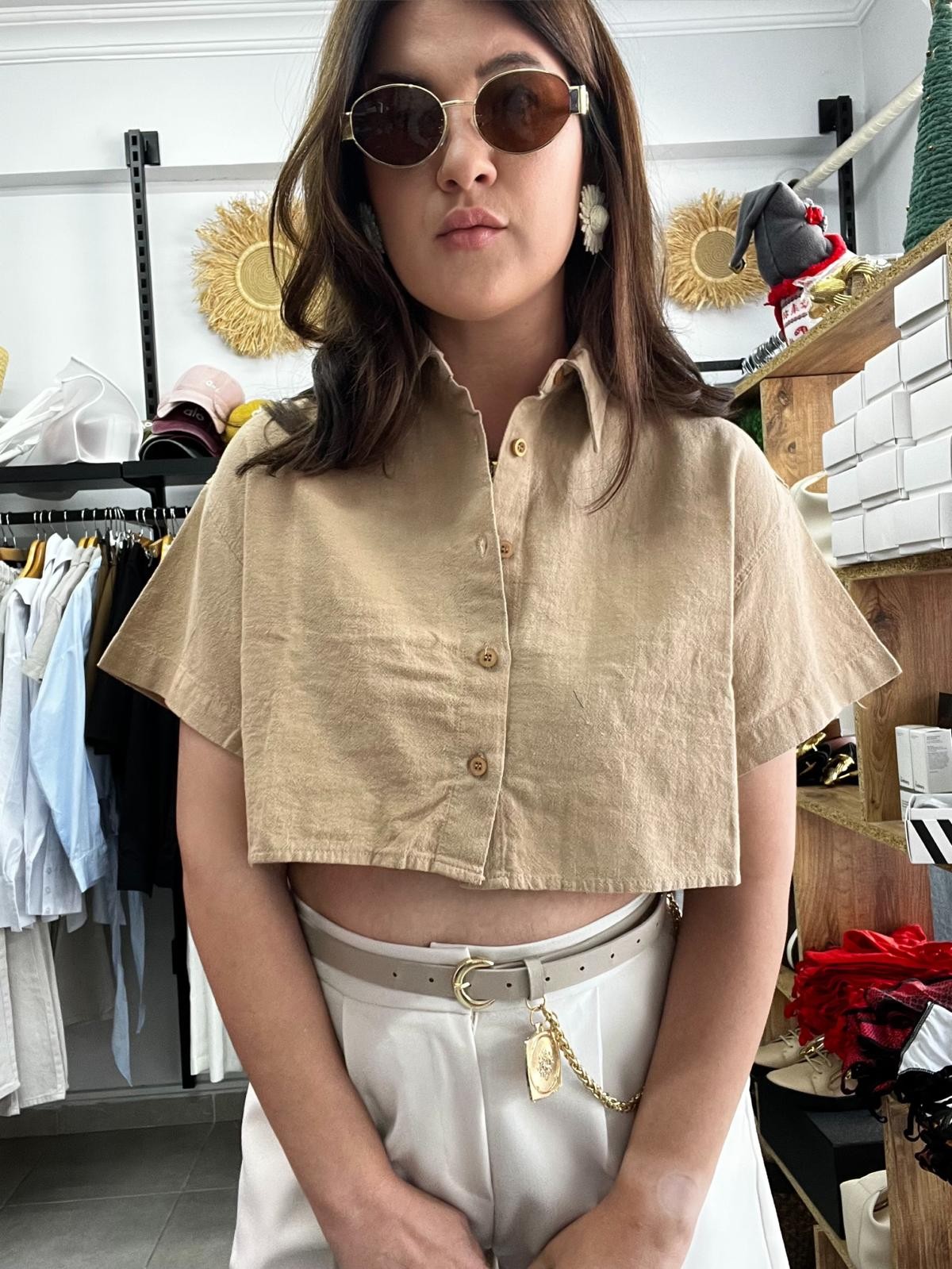 ZR Keten Crop Gömlek 