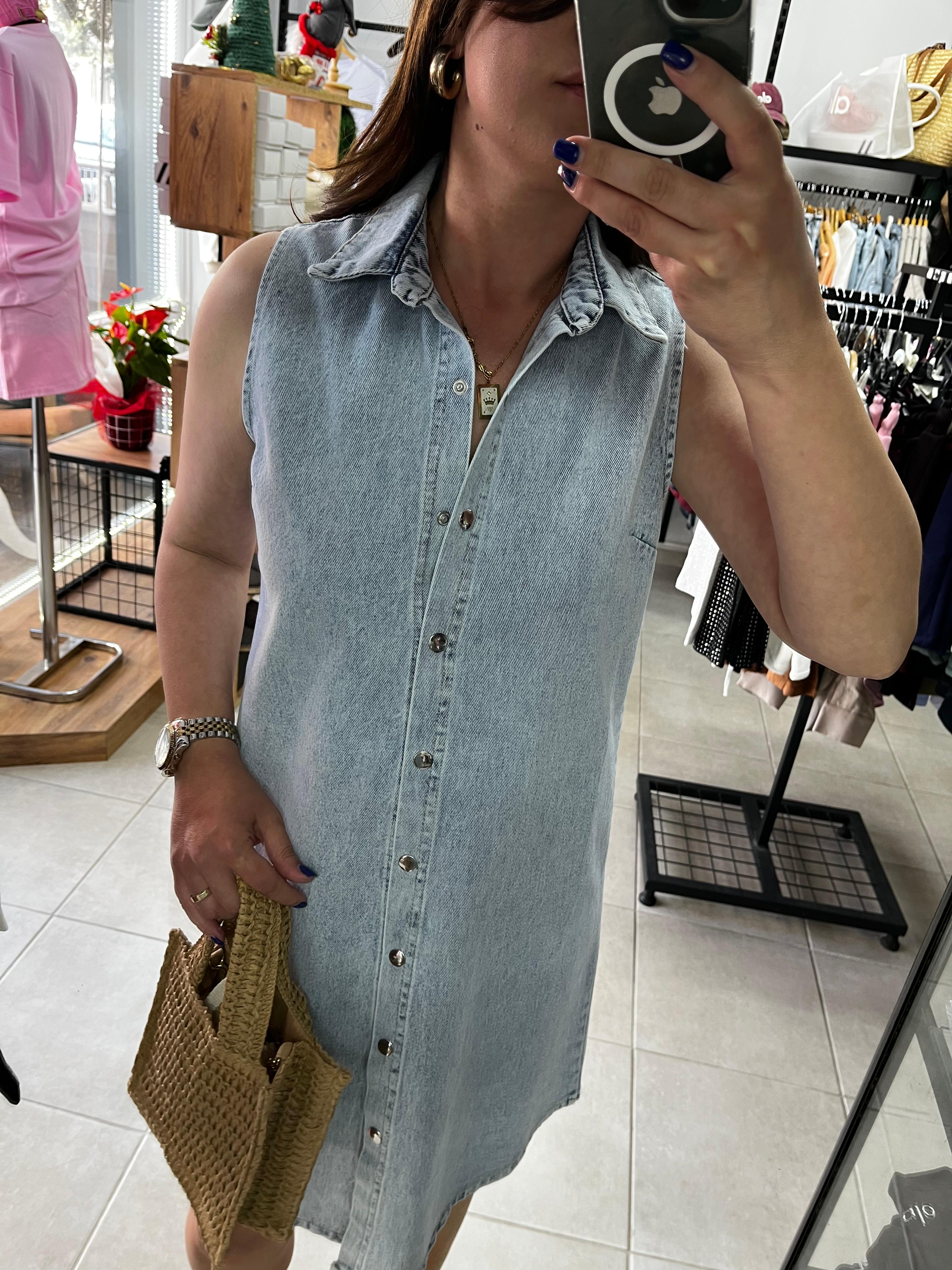 Denim Çıt Çıt Kapama Elbise 