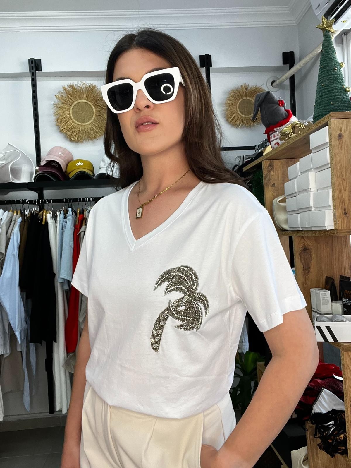 Palmiye Taşlı V Yaka Tshirt 