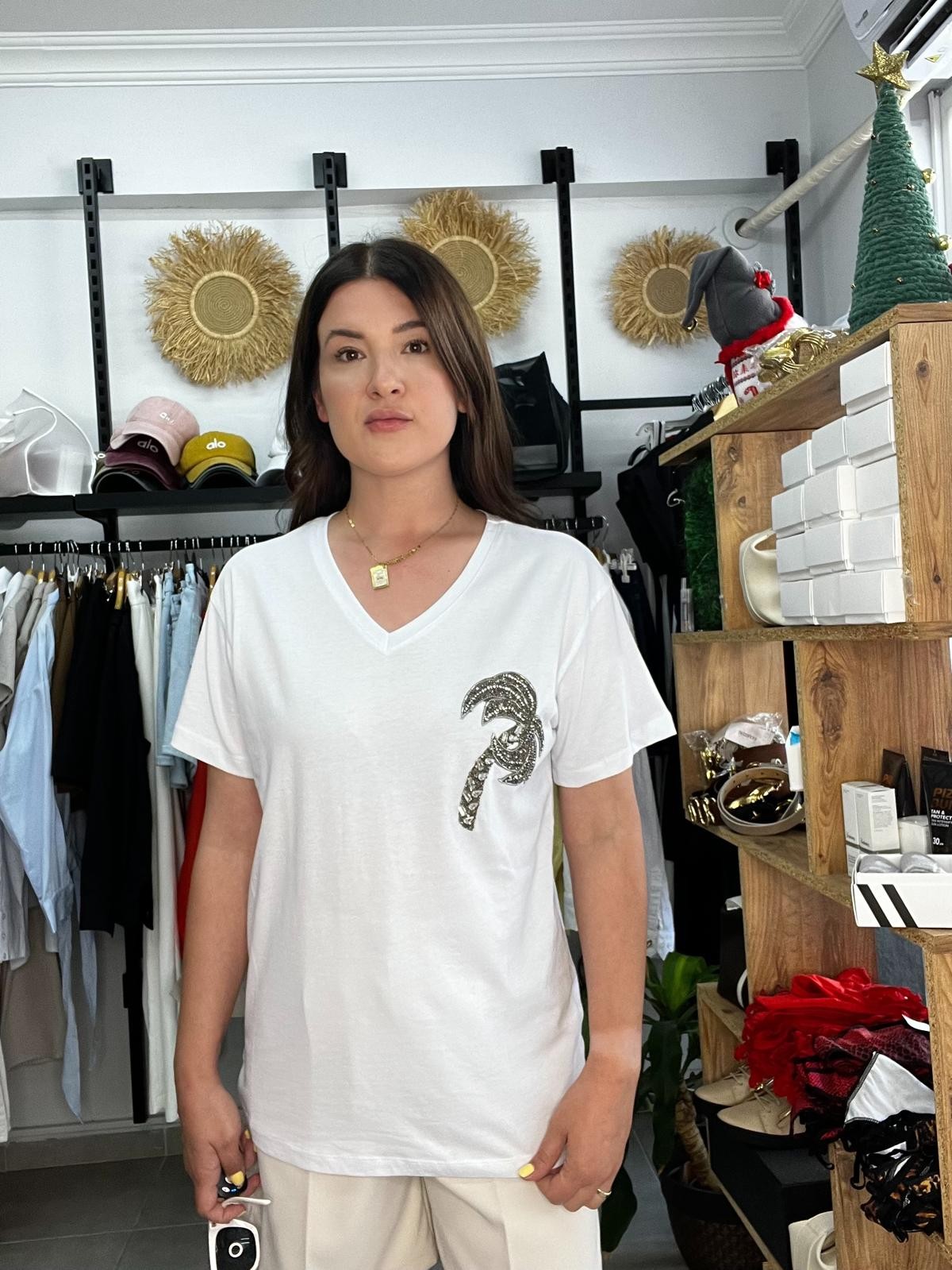 Palmiye Taşlı V Yaka Tshirt 