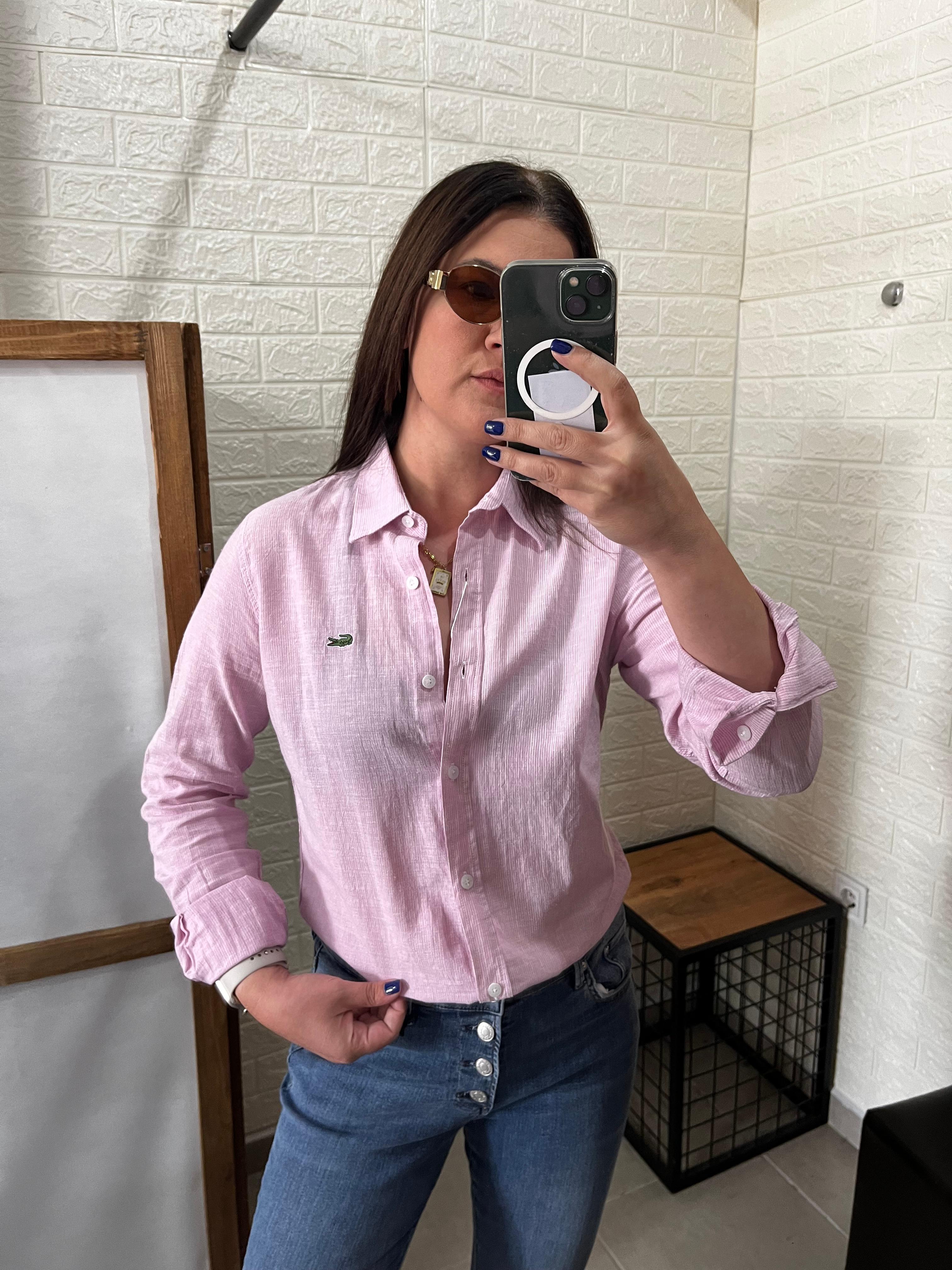 True Pembe Çizgili Slim Fit Pamuk Gömlek 