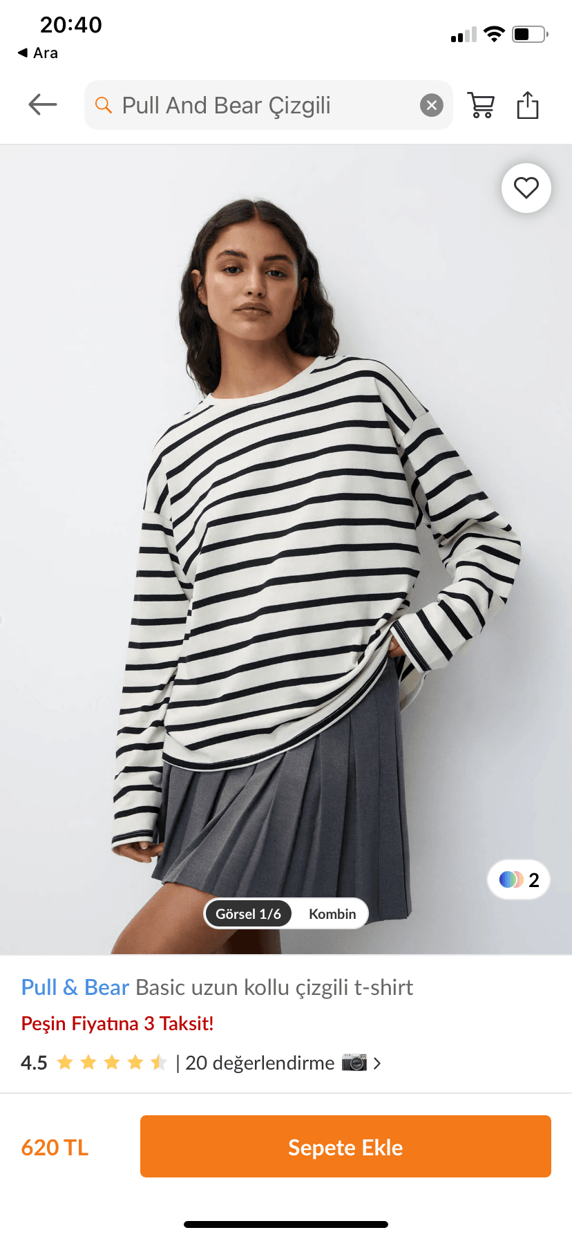 P&B Pamuklu Basic Çizgili Uzun Kollu Tshirt