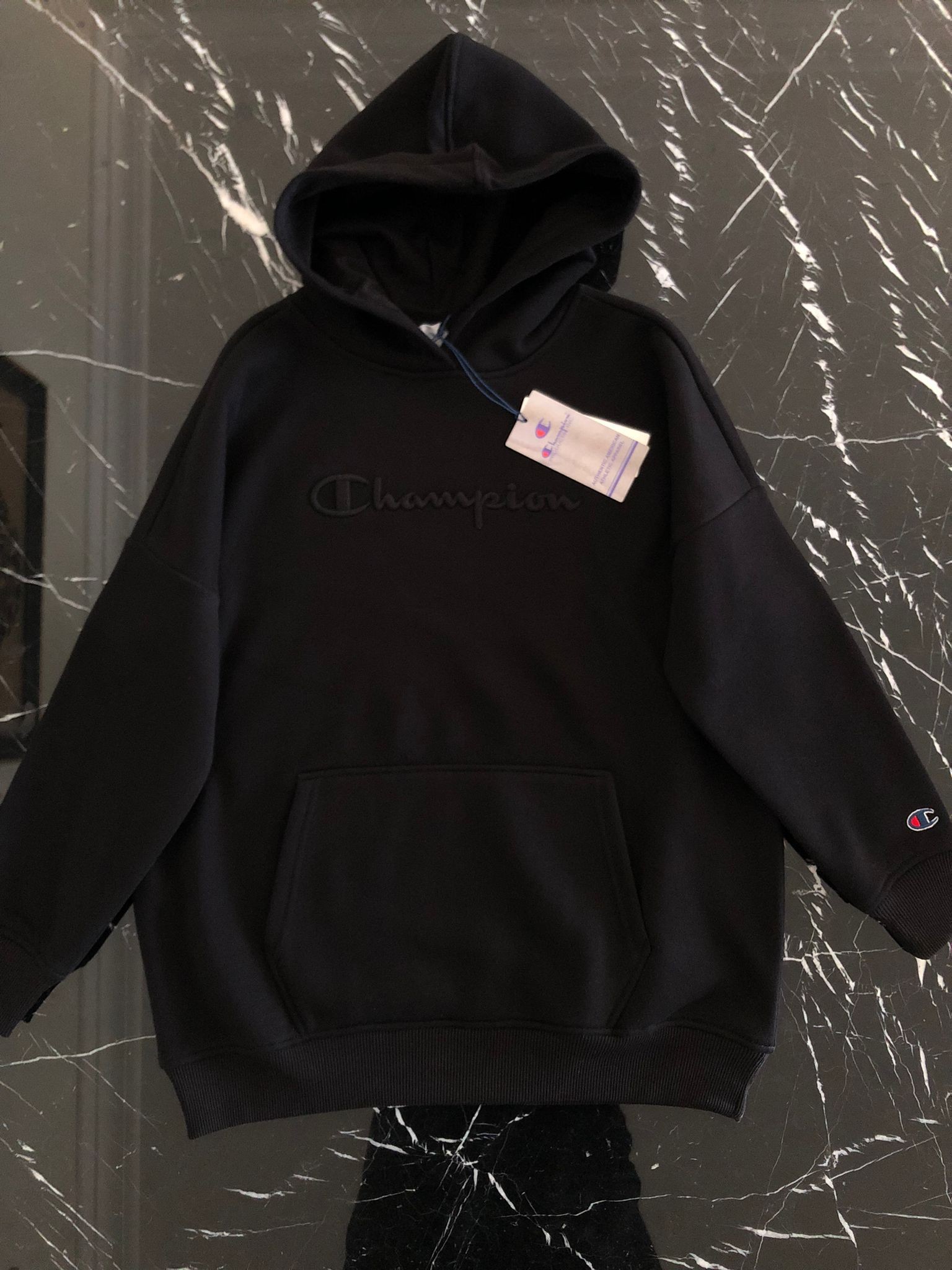 Champ 3 İplik Şardonlu Logo Nakış İşleme Sweatshirt - Siyah