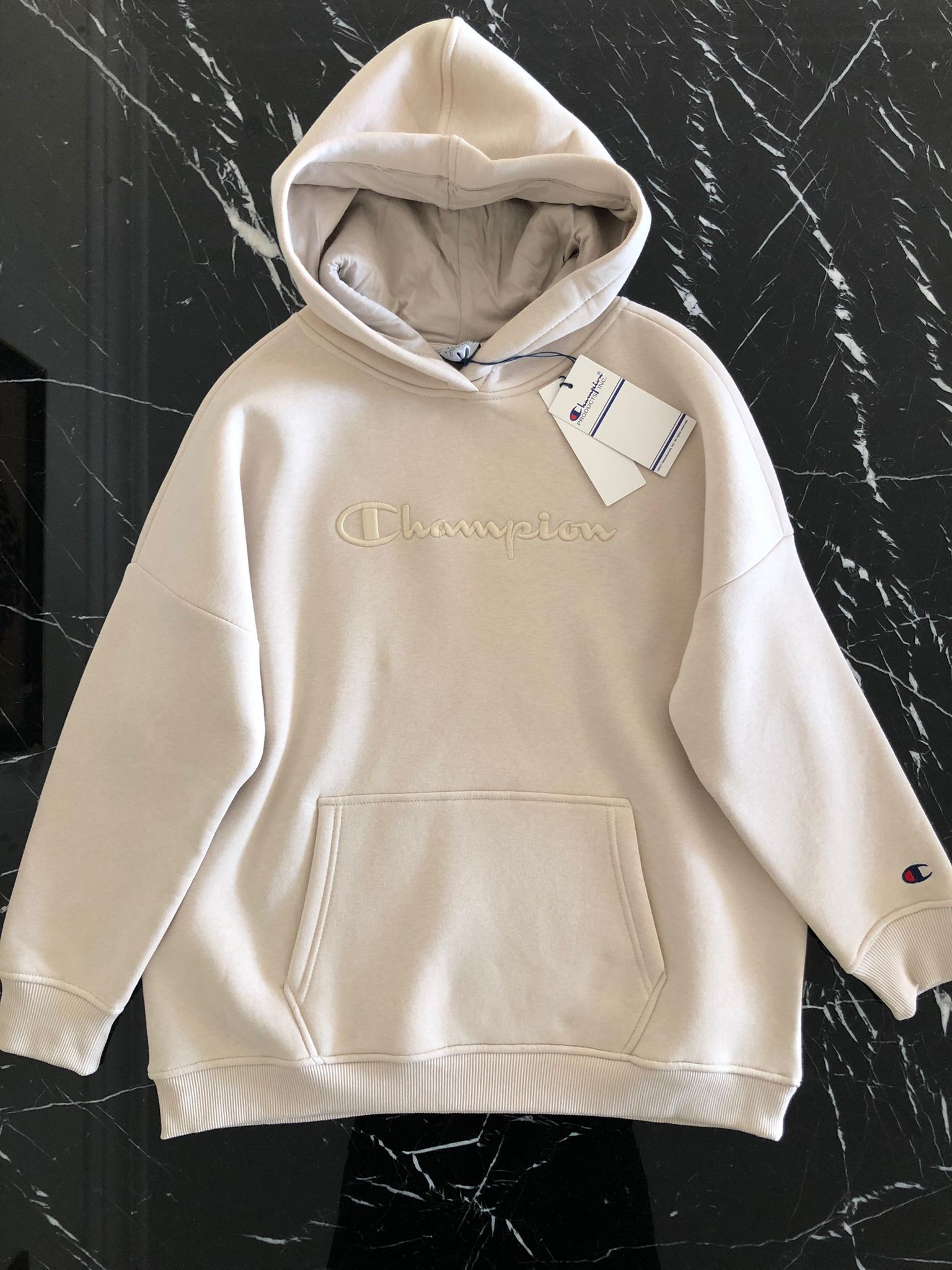 Champ 3 İplik Şardonlu Nakış İşleme Sweatshirt - Taş