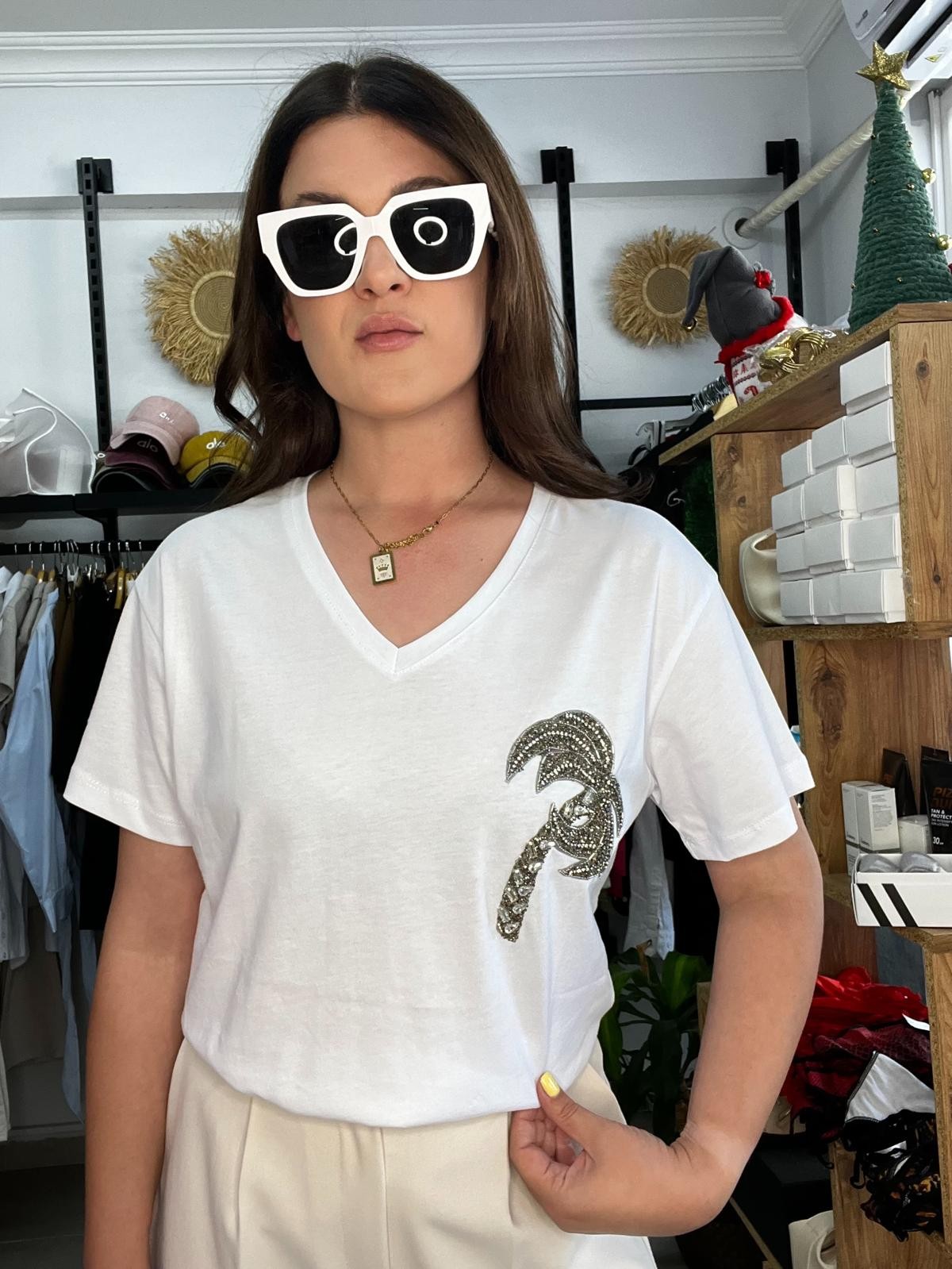 Palmiye Taşlı V Yaka Tshirt 