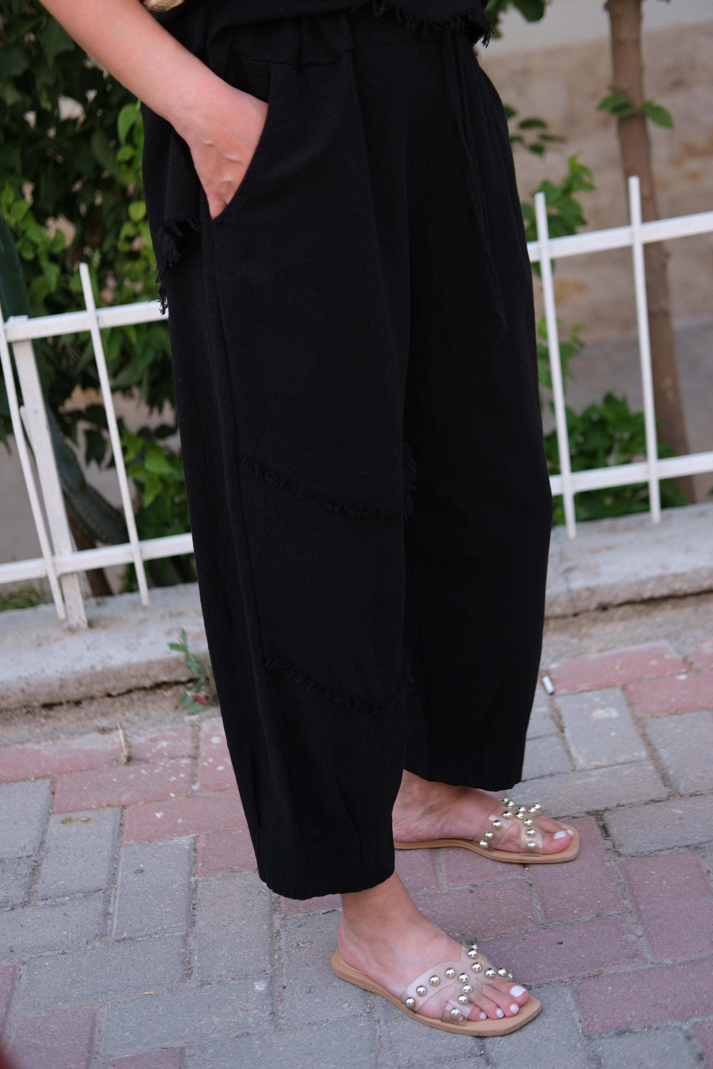 Keten pamuk siyah takım