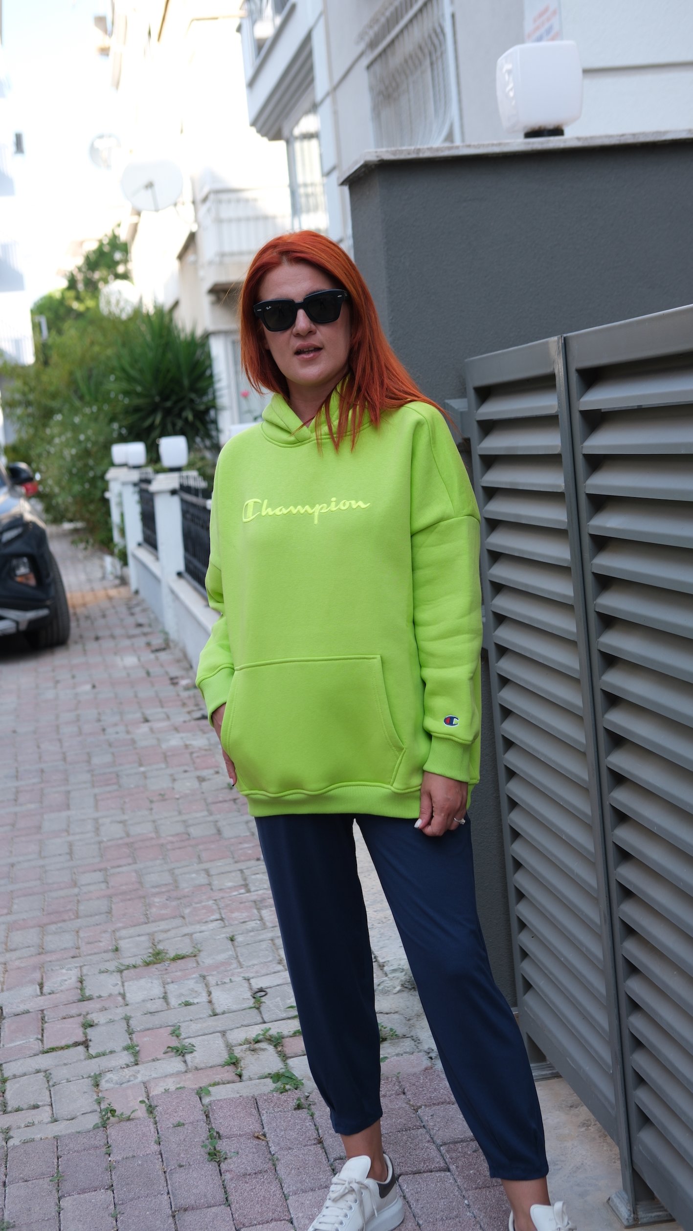 Champ 3 İplik Şardonlu Nakış işleme Sweatshirt - Yeşil