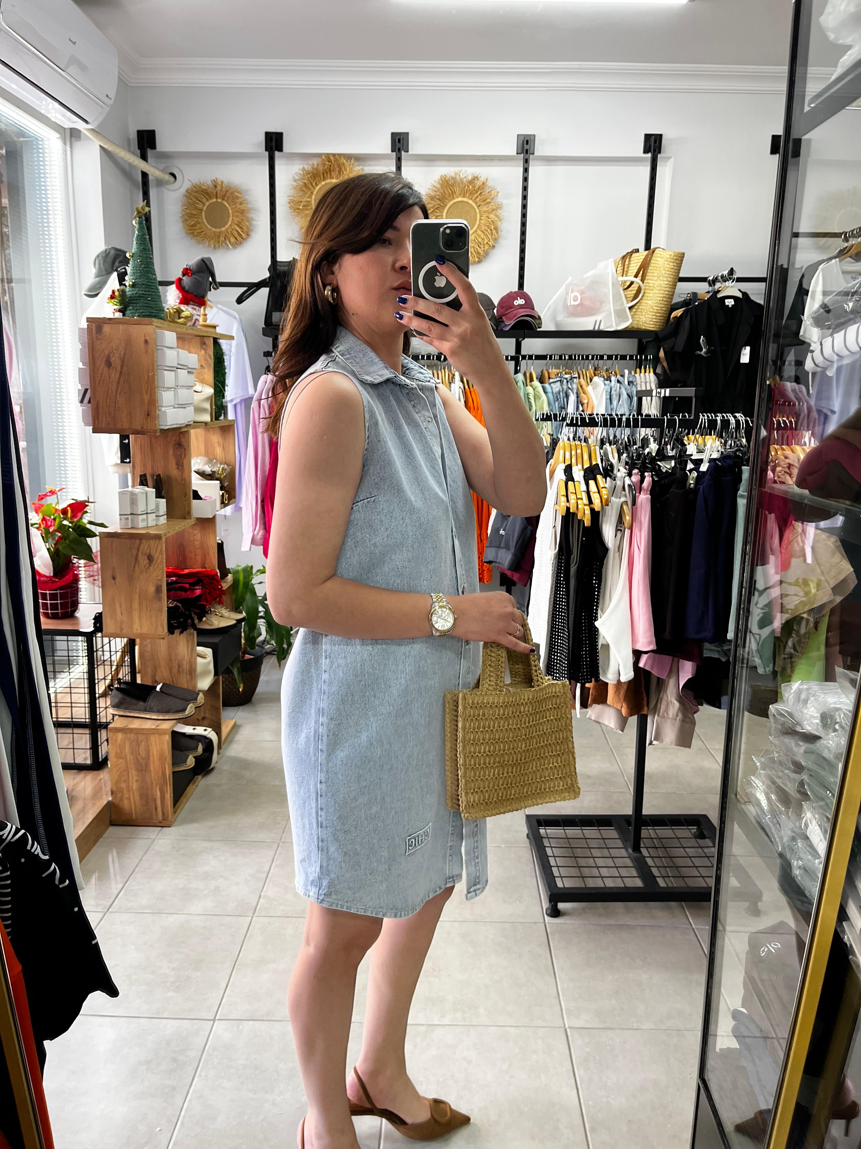 Denim Çıt Çıt Kapama Elbise 