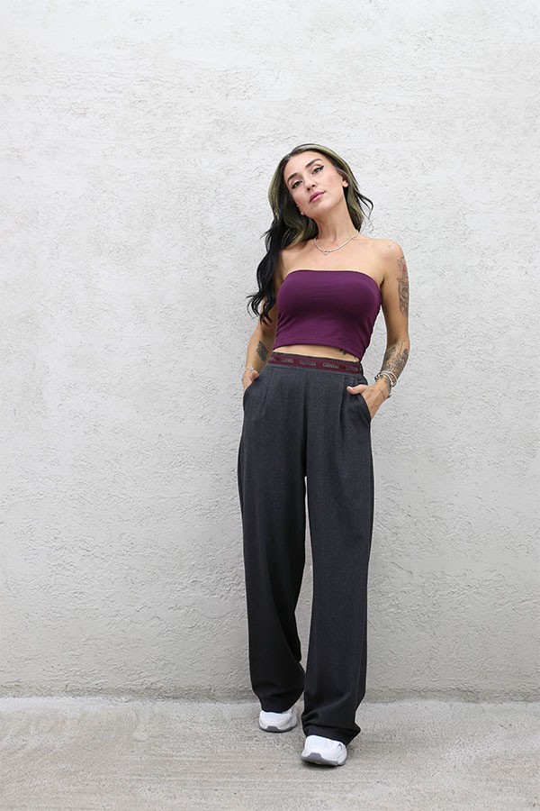 BEL BORDO ŞERİTLİ BOL PAÇA PANTOLON FÜME