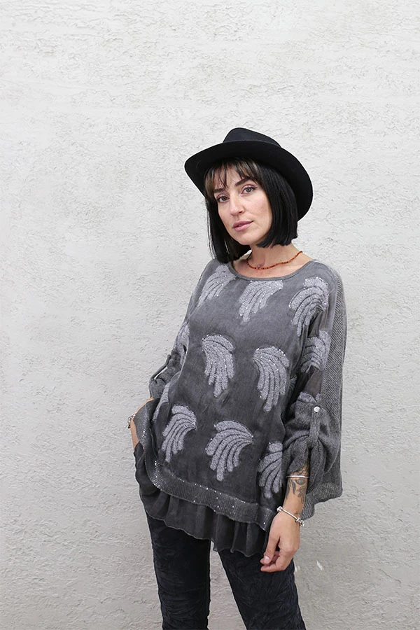 İPEK TRİKO MİX BLUZ - ANTRASİT