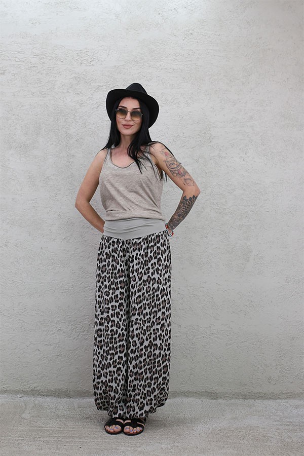 İTALYAN LEO DESEN VİSKON RELAX PANTOLON BEJ