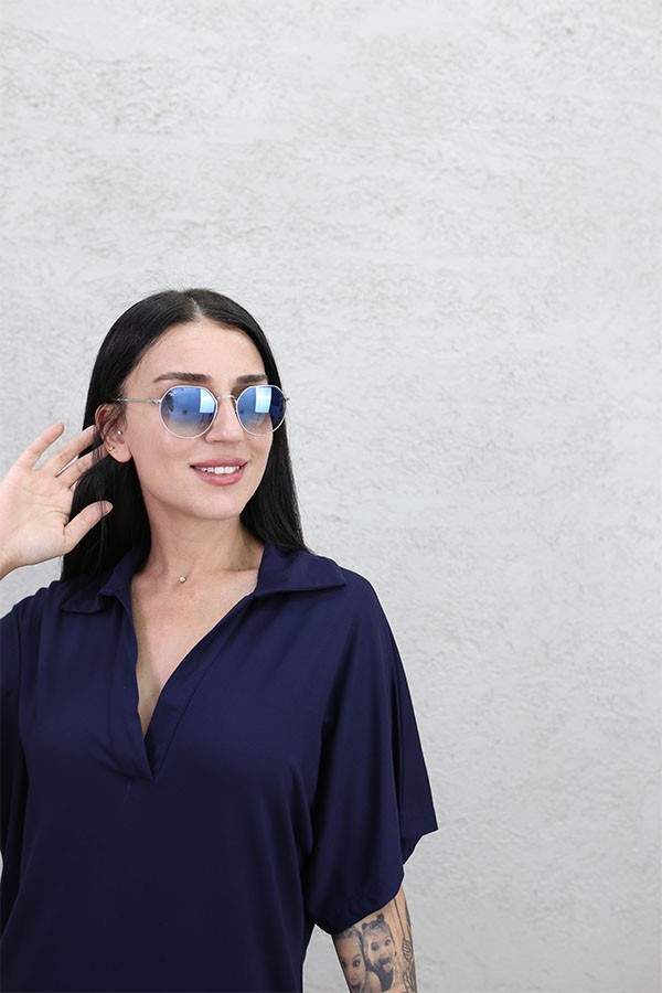 POLO YAKA MODAL ELBİSE LACİVERT