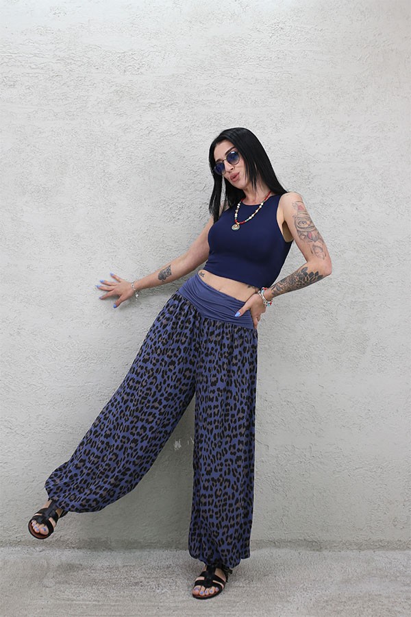 İTALYAN LEO DESEN VİSKON RELAX PANTOLON İNDİGO