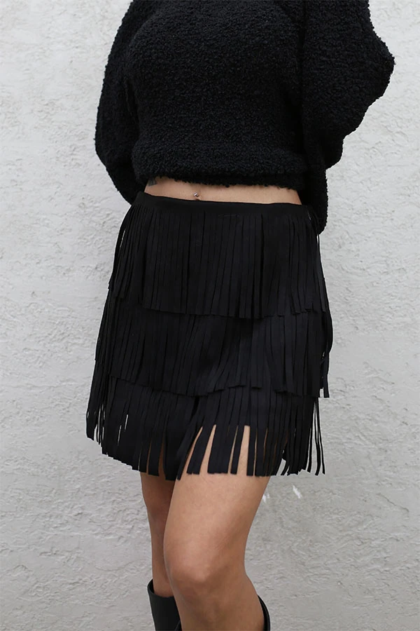 PÜSKÜLLÜ NUBUK MİNİ ETEK