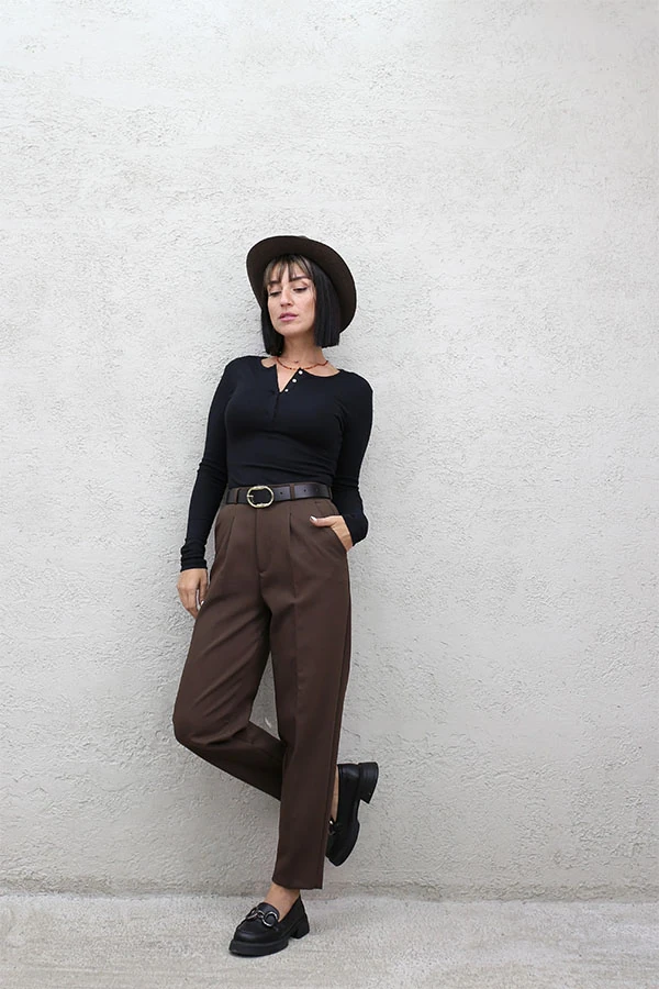 KÖPRÜLÜ BALON PANTOLON - KAHVE