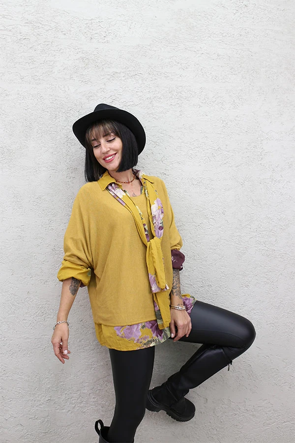 GÖMLEĞİ ÇİÇEK DESENLİ 3 LÜ BLUZ - HARDAL