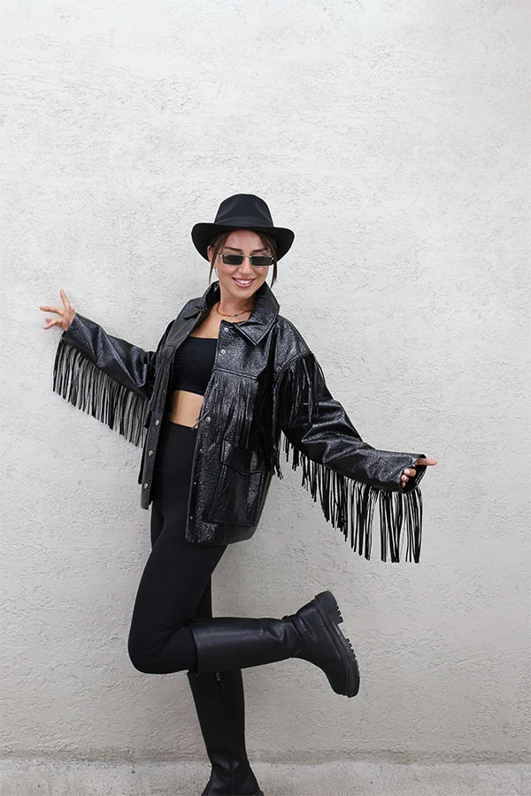 SAÇAKLI DERİ CEKET