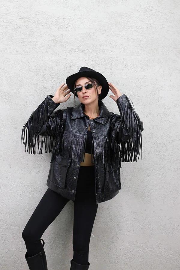 SAÇAKLI DERİ CEKET