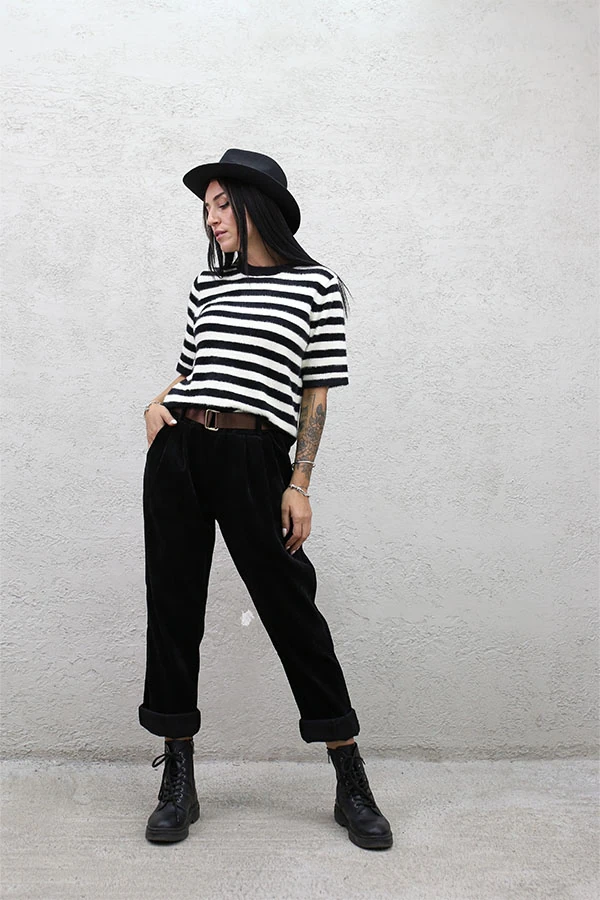 İTALYAN KADİFE KEMERLİ PANTOLON - SİYAH