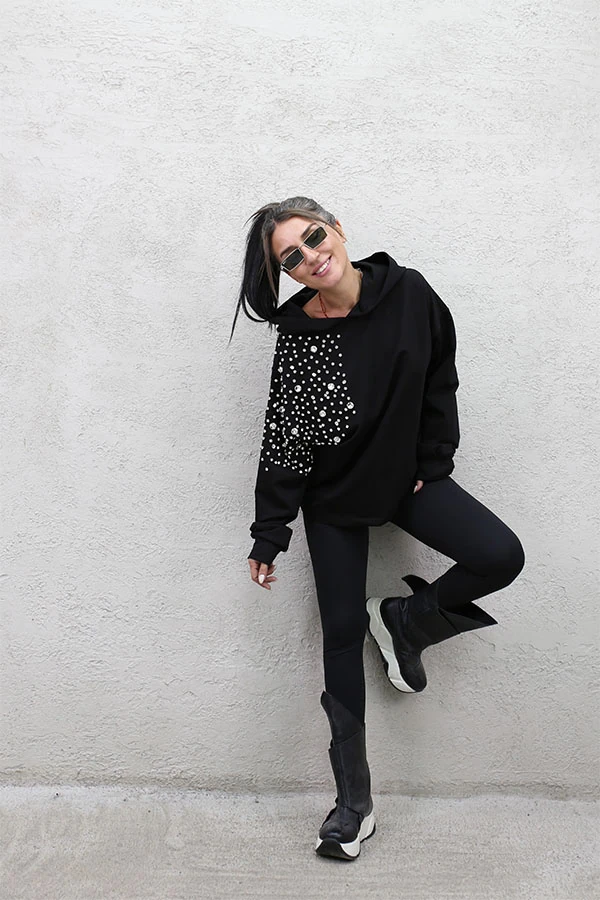 TAŞLI SWEAT - SİYAH