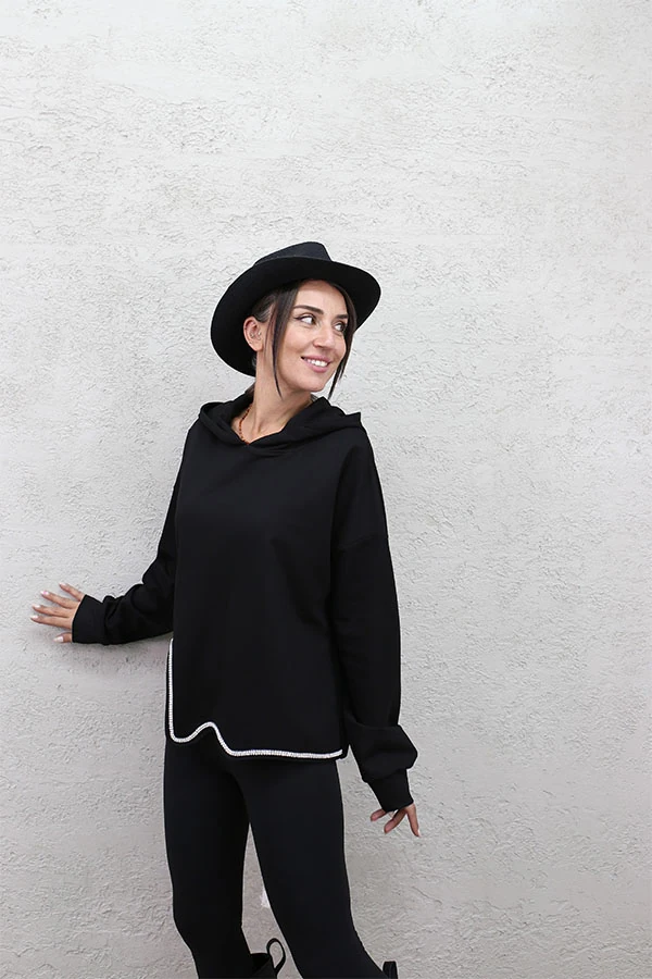 ETEK UCU TAŞ ŞERİTLİ SWEAT