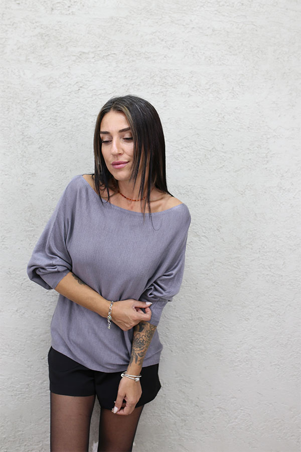 GENİŞ YAKA PREMIUM BLUZ - GRİ