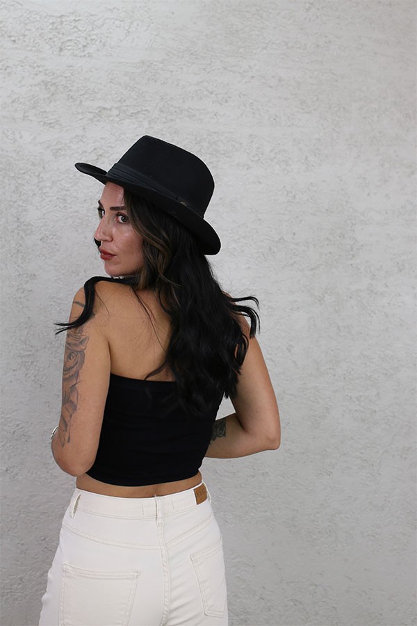FİTİLLİ CROP STRAPLEZ SİYAH