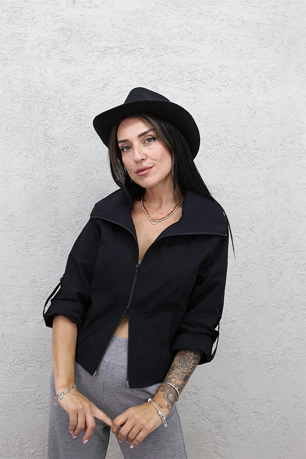 ÇİFT FERMUAR UZUN KOL GÖMLEK - SİYAH