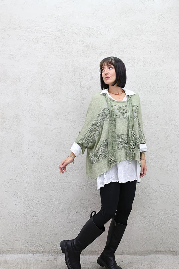 DANTELLİ TRİKOLU FLARLI 3 LÜ TAKIM - HAKİ