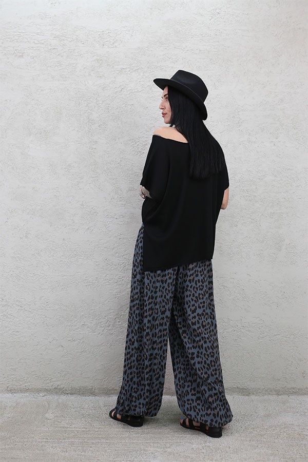 İTALYAN LEO DESEN VİSKON RELAX PANTOLON ANTRASİT